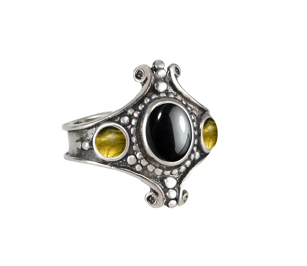 Sterling Silver Imperial Ring With Hematite And Citrine Size 10